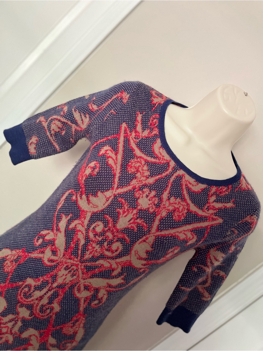 Supertrash Navy Dress with Red Baroque Motif Bodycon Sweater Dress - Picture 4 of 6